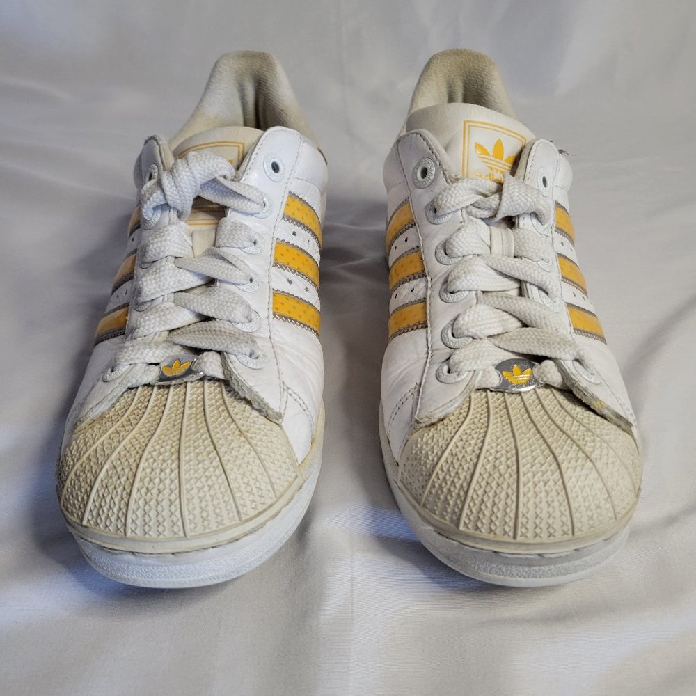 Adidas Shell Toe Yellow Stripe Shoes (Size US 8)